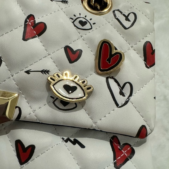 Aldo Caraglio Valentines Heart Print Chain Shoulder Quilted Crossbody Purse RARE - Picture 4 of 15